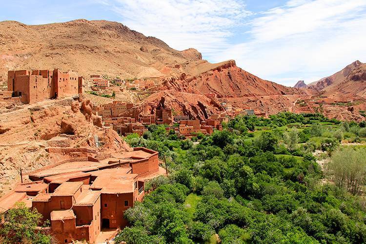 Villages and rock formations in Dades Valley, Morocco