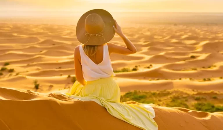 Sunset and sunrise in desert