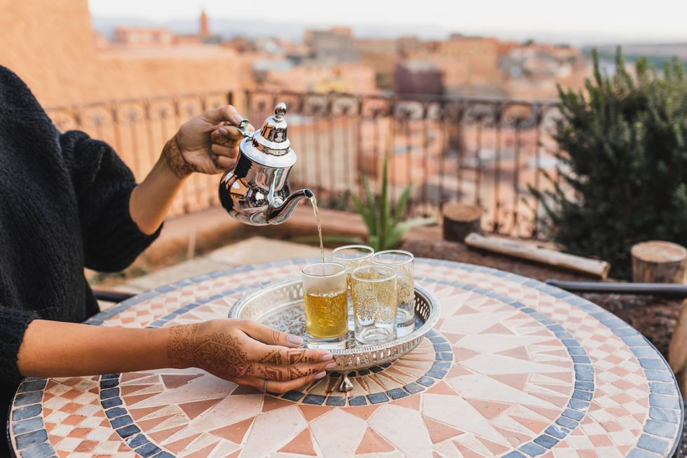 Moroccan mint tea being poured