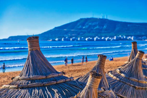 view of the Atlantic Ocean from the beach promenade of Agadir city