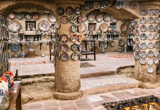 A traditional Store in Tangier with a set of old dishes