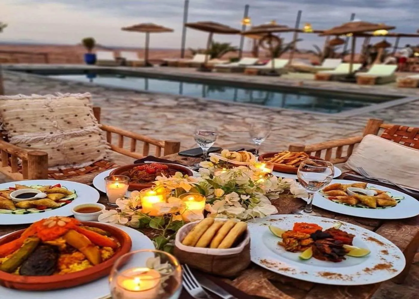 Moroccan dinner served at a camp in the Agafay Desert