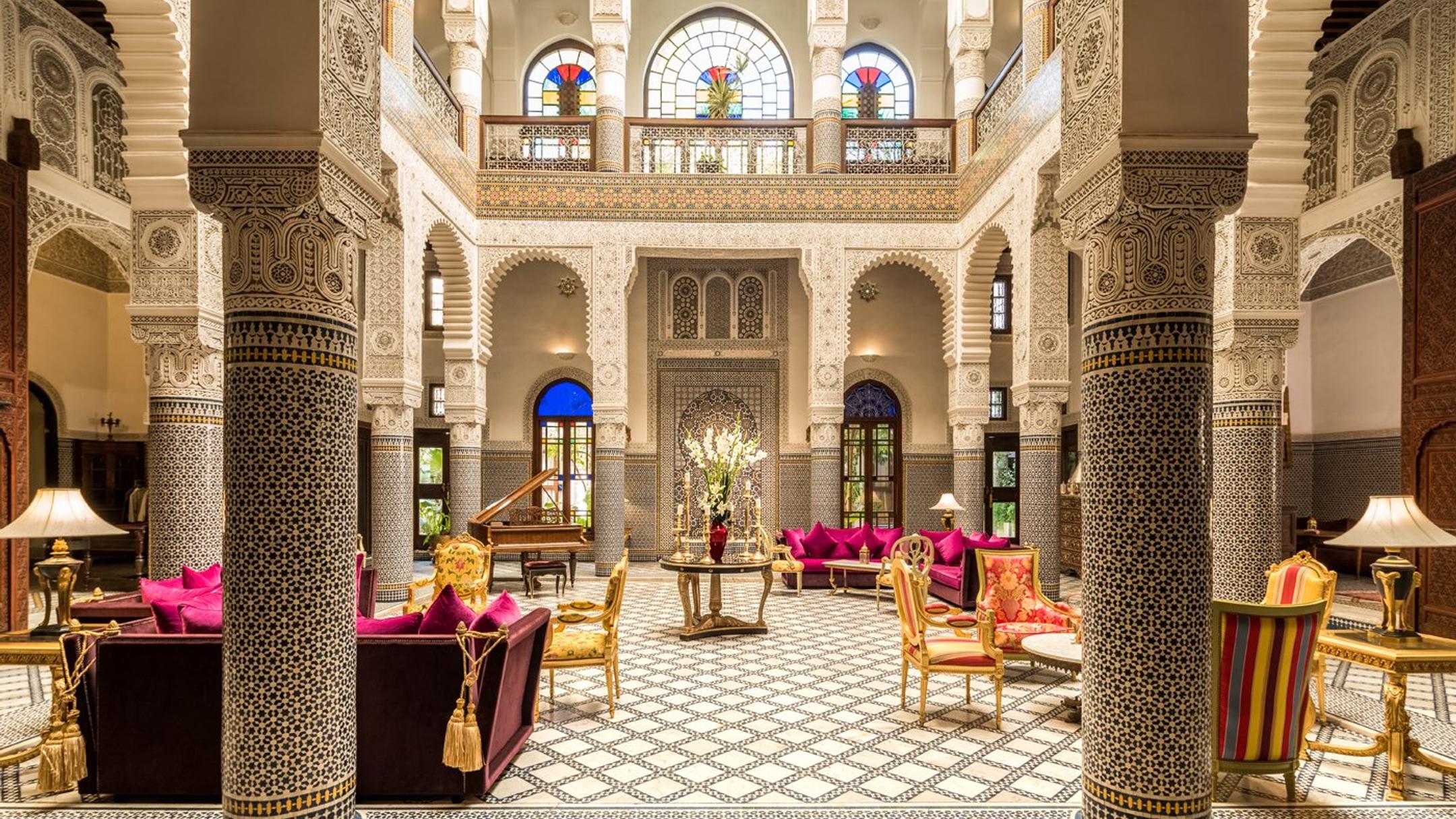 Courtyard of a traditional riad in Fes, Morocco